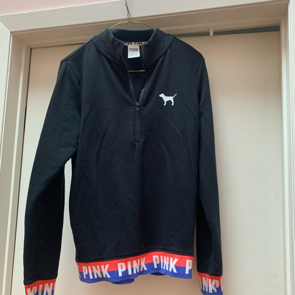 Victoria's Secret PINK Black and Red Quarter-Zip Sweatshirt